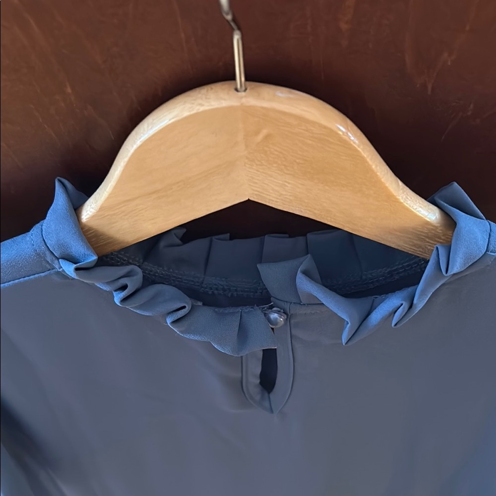 Slate Blue Ruffle Sleeve Work Top new - Picture 5 of 8